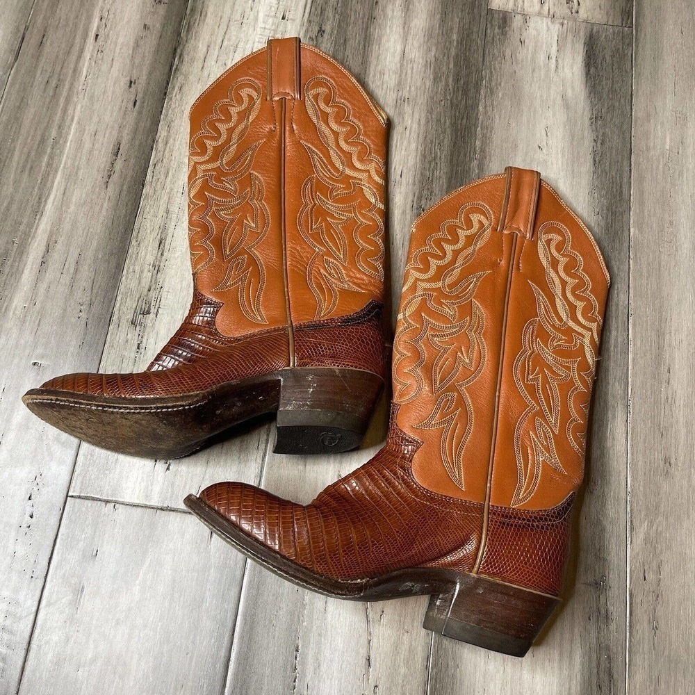 Justin Crocodile Heeled Boots Women's Brown & Burnt Orange Size 4.5 C - Picture 2 of 6
